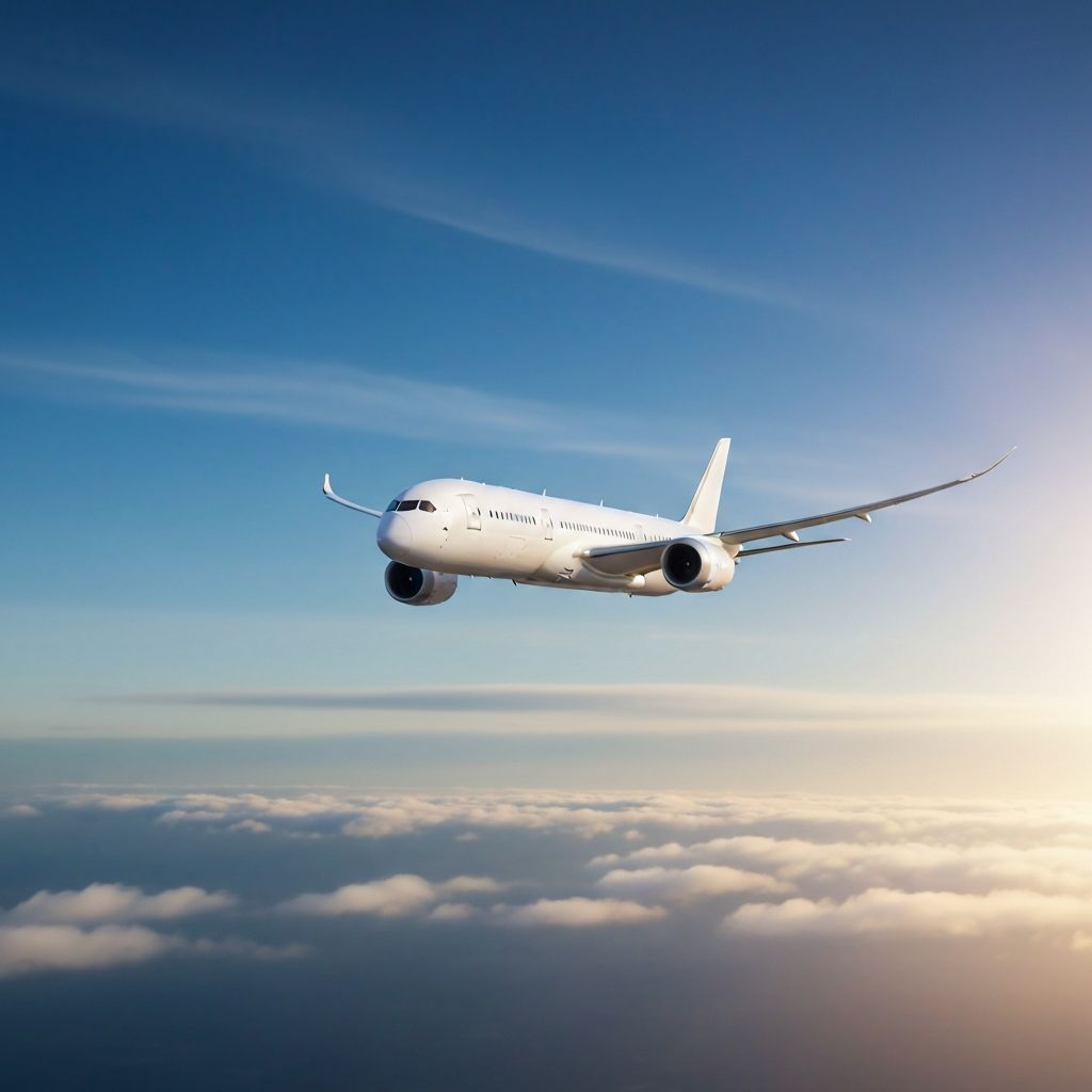 Commercial aircraft in flight